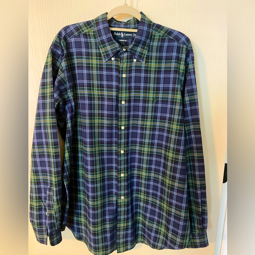 Polo Ralph Lauren Mens Navy & Green Plaid Button Down Size XL  NWOT
